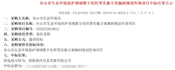 國脈海洋中標(biāo)舟山生態(tài)環(huán)境數(shù)字化轉(zhuǎn)型方案項目